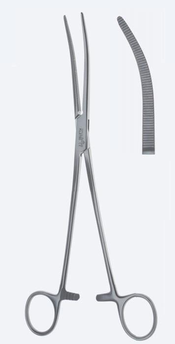 Зажими гемостатичні "Crafoord", делікатні, вигнуті, зубчаті щелепи, з кремальєрою, загальна довжина 245 мм. Бренд - Asanus Medizintechnik Gmb, Німеччина